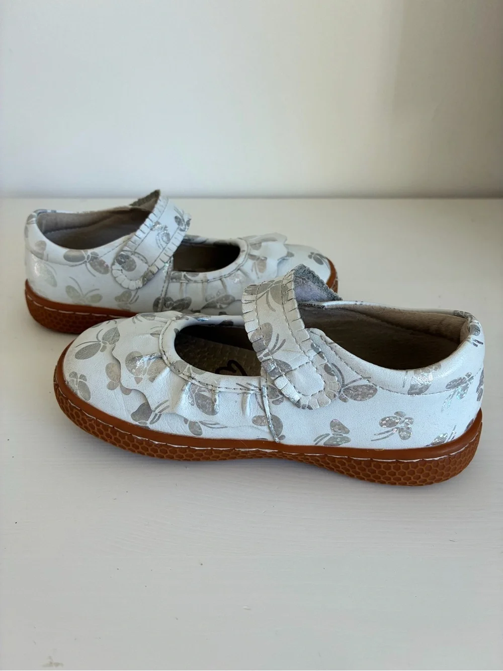 Livie & Luca Silver Floral Mary Jane Shoes with Brown Sole